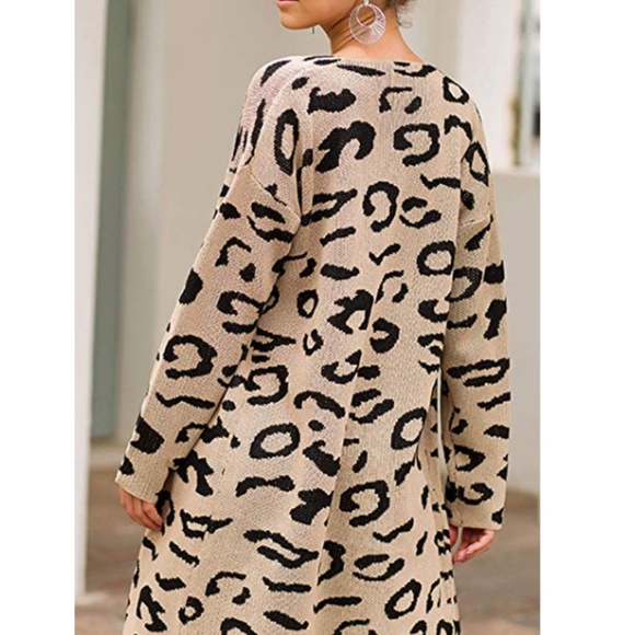 Long Oversized Leopard Print Cardigan with Pockets - Picture 2 of 5